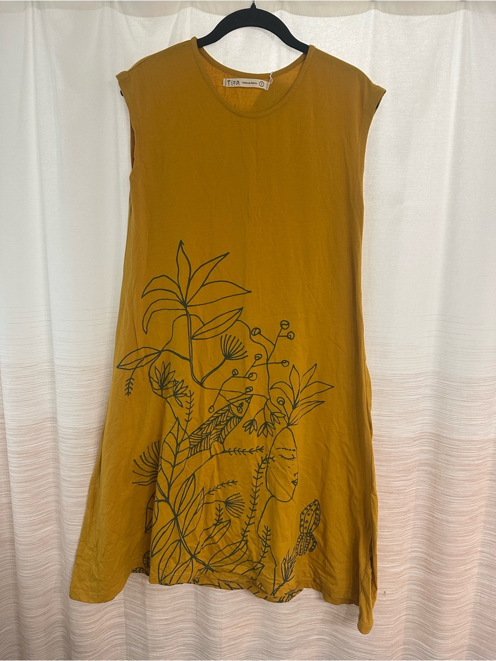 NWT Tiza a Mano Sleeveless Mustard Botanical Print Dress Size 2 ( S )